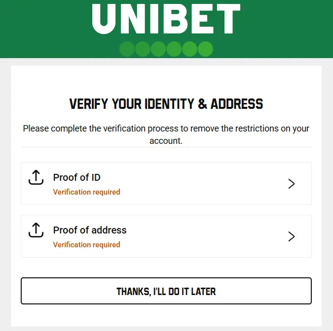 Unibet verification